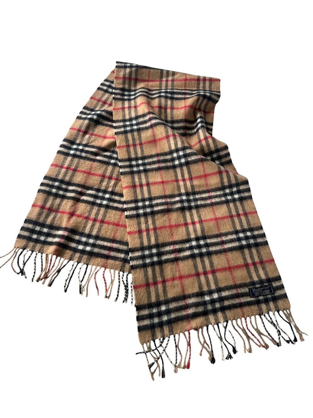 Vintage Burberry Beige Check Cashmere Scarf